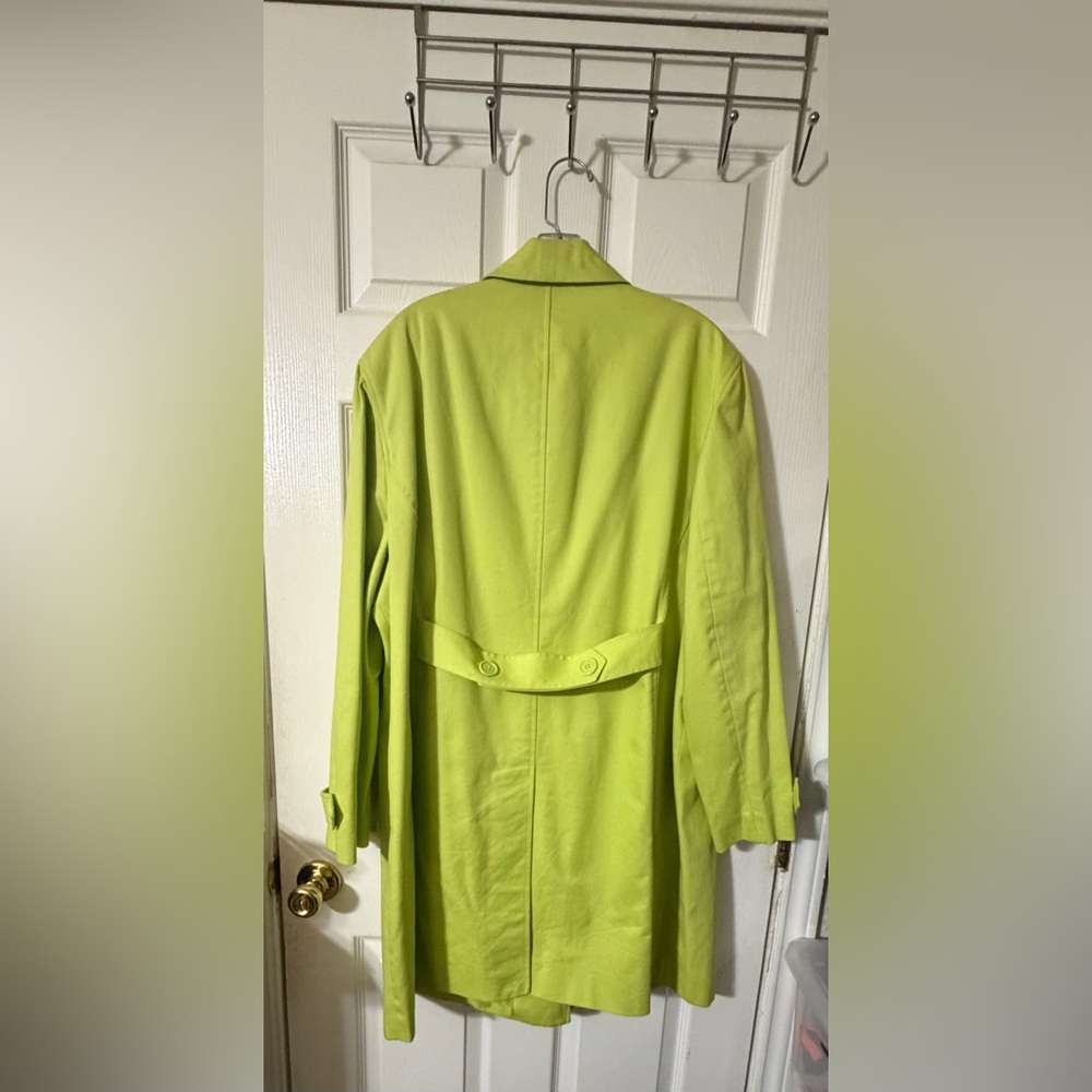 Evan Picone Lime Green Button-Front Trench Coat - Picture 2 of 11
